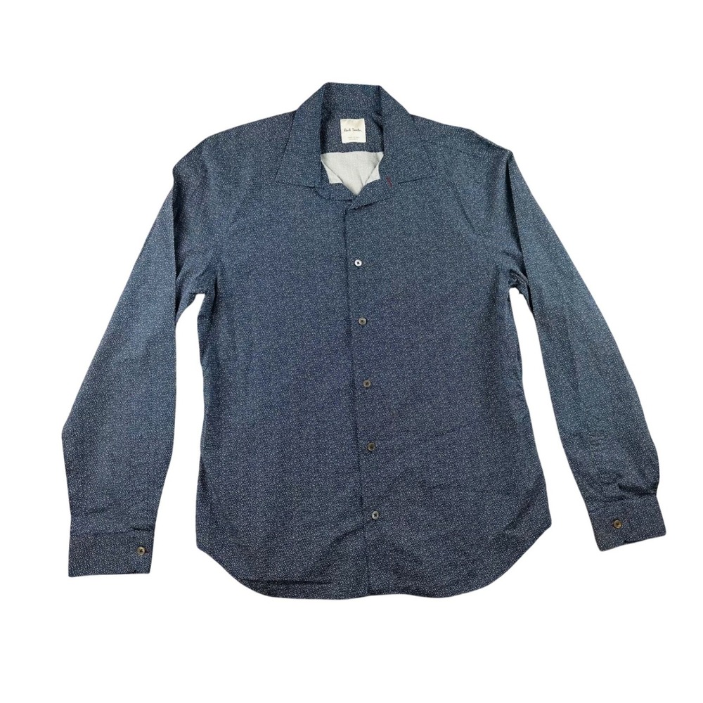 Paul Smith Button Down Shirt Men 17 Blue Micro Dot 100% Cotton Italy Office